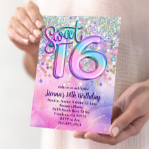 Rainbow Sparkle Glitter Sweet 16 Verjaardagsfeest