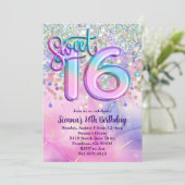 Rainbow Sparkle Glitter Sweet 16 Verjaardagsfeest Kaart (Staand voorkant)