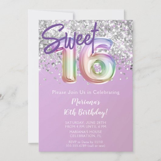 Rainbow Sparkle Glitter Sweet 16e Verjaardagsfeest Kaart (Voorkant)