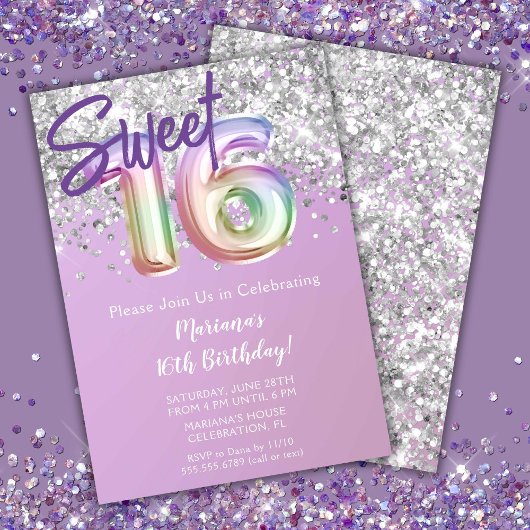 Rainbow Sparkle Glitter Sweet 16e Verjaardagsfeest Kaart