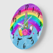 Rainbow Sparkle Glittery Unicorn Horn Face Grote Klok (Hoek)
