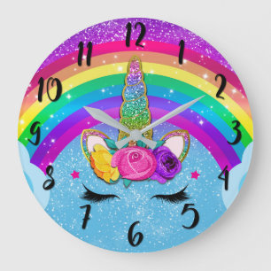 Rainbow Sparkle Glittery Unicorn Horn Face Grote Klok
