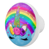 Rainbow Sparkle Glittery Unicorn Horn Face Keramische Knop (Rechts)