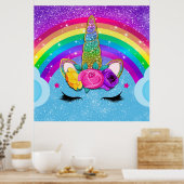 Rainbow Sparkle Glittery Unicorn Horn Face Poster (Keuken)