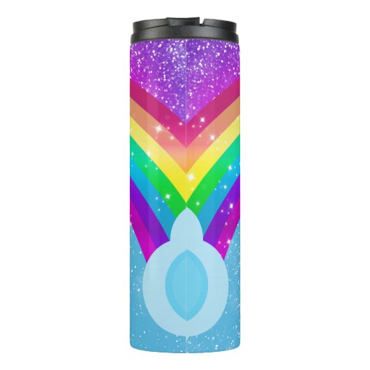 Rainbow Sparkle Glittery Unicorn Horn Face Thermosbeker (Achterkant)