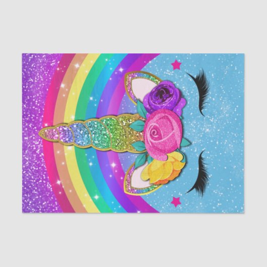 Rainbow Sparkle Glittery Unicorn Horn Face Tissuepapier (Voorkant)