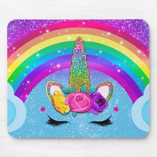 Rainbow Sparkle Glittery Unicorn Horn Muismat (Voorkant)