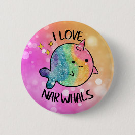 Rainbow Sparkle I Love Narwhals Ronde Button 5,7 Cm