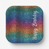 Rainbow Sparkle Metallic Elegant Happy Birthday Papieren Bordje (Voorkant)