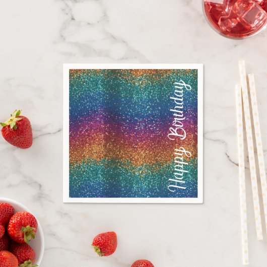 Rainbow Sparkle Metallic Elegant Happy Birthday Servet (Insitu)
