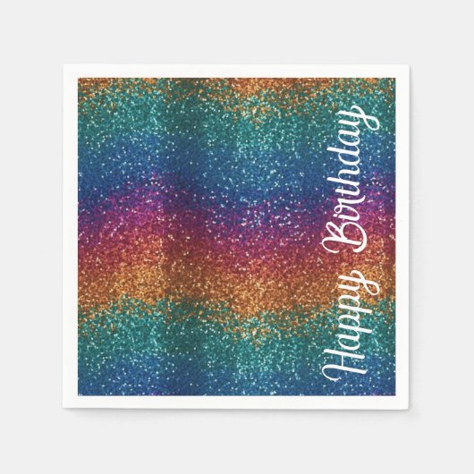 Rainbow Sparkle Metallic Elegant Happy Birthday Servet (Voorkant)