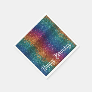 Rainbow Sparkle Metallic Elegant Happy Birthday Servet
