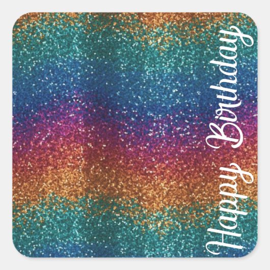 Rainbow Sparkle Metallic Elegant Happy Birthday Vierkante Sticker (Voorkant)