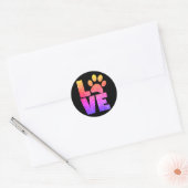 Rainbow Sparkle - Paw Print Love op Black Ronde Sticker (Envelop)