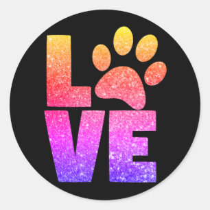 Rainbow Sparkle - Paw Print Love op Black Ronde Sticker