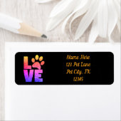 Rainbow Sparkle - Paw Print Love op zwart adres Etiket (Insitu)