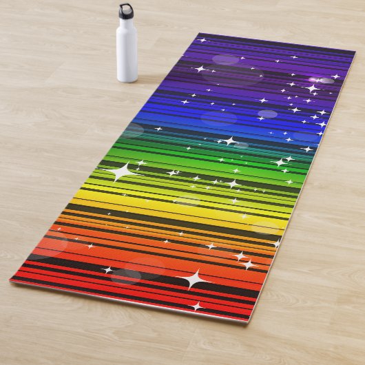Rainbow Sparkle Pride Colorful Yoga Workout Mat (In situ)