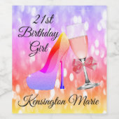 Rainbow Sparkle Verjaardag Roze Mousserende Wijn L Wijn Etiket (Enkel label)