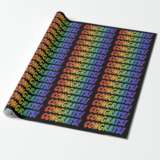 Rainbow Spectrum Gradiënt "CONGRATS!" Cadeaupapier (Uitgerold)