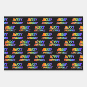 Rainbow Spectrum Pattern "MERRY CHRISTMAS!" Inpakpapier Vel