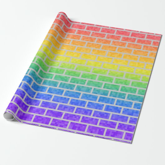 Rainbow Spectrum Pixelated 8-bit look Brick Wall Cadeaupapier (Uitgerold)