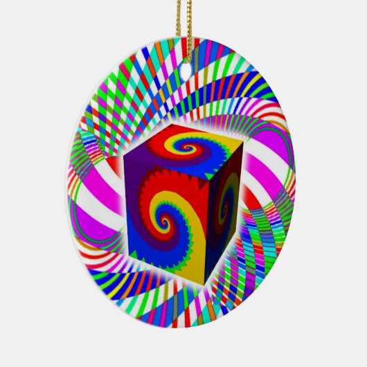 Rainbow Spiral Cube Keramisch Ornament (Rechts)