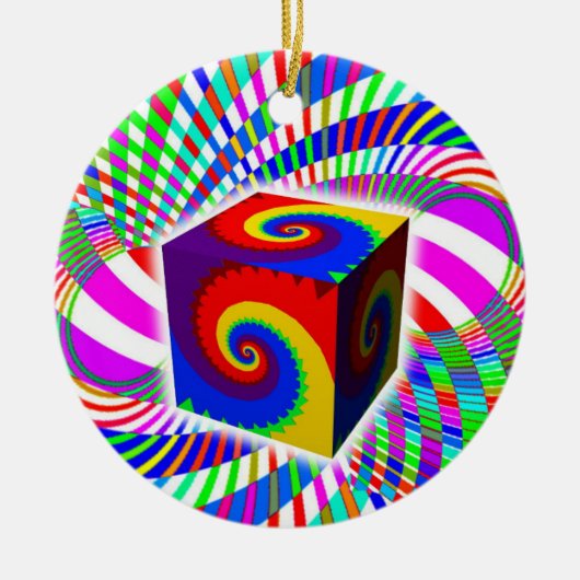 Rainbow Spiral Cube Keramisch Ornament (Voorkant)