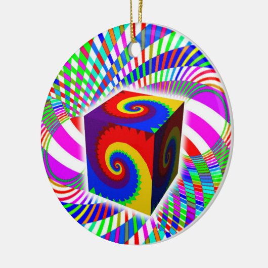 Rainbow Spiral Cube Keramisch Ornament (Links)