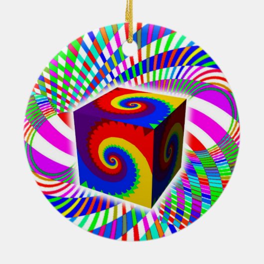Rainbow Spiral Cube Keramisch Ornament (Achterkant)