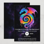 Rainbow Spiral Dragon Birthday Invitation Kaart (Voorkant / Achterkant)