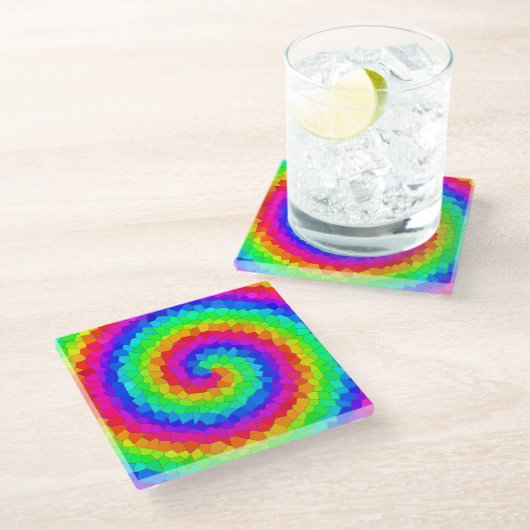 Rainbow Spiral Mosaic Tegel Glazen Onderzetter (Schuin)