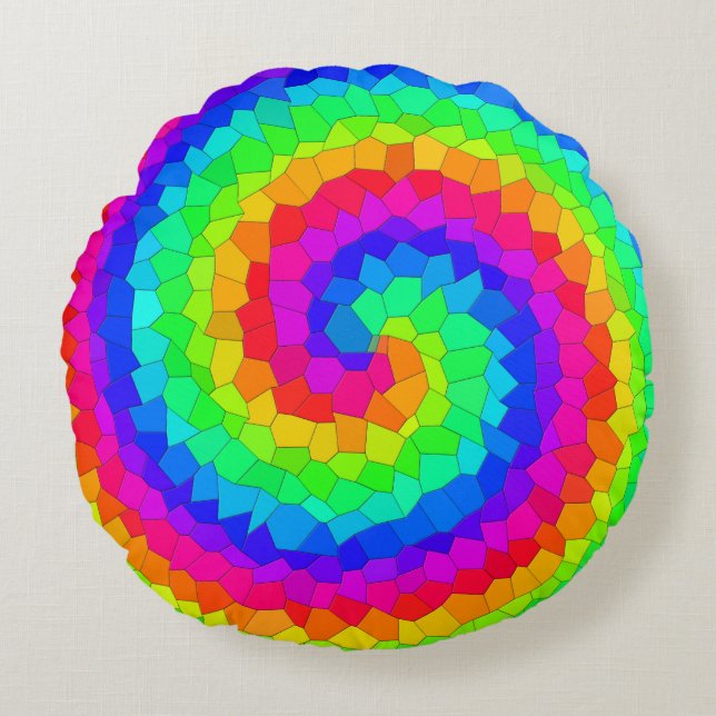 Rainbow Spiral Mosaic Tegel Rond Kussen (Voorkant)