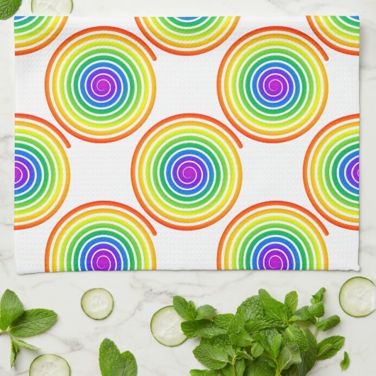 Rainbow Spiral Pattern Theedoek (Gevouwen)
