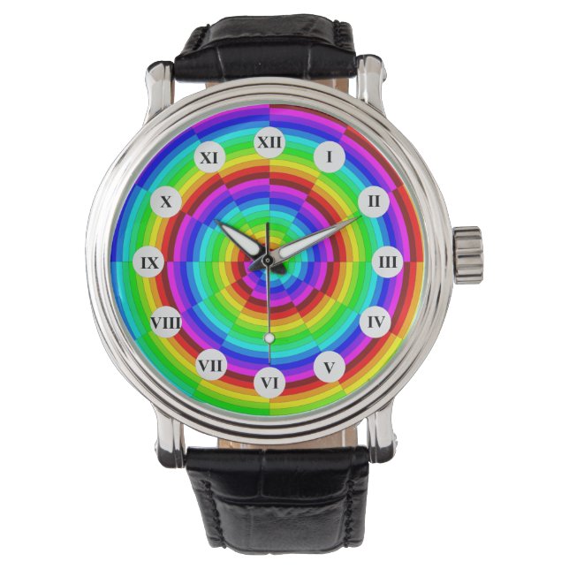 Rainbow Spiral (Roman Face) van Kenneth Yoncich Horloge (Voorkant)