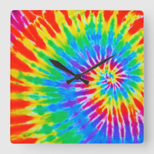 Rainbow Spiral Tie Dye Clock Vierkante Klok