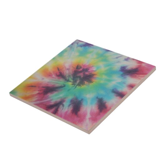 Rainbow Spiral Tie Dye fluorescent Tegeltje (Zijkant)