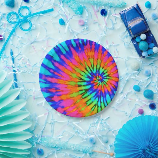 Rainbow Spiral Tie Dye Papieren Bordje (Feest)