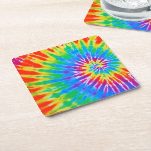Rainbow Spiral Tie Dye Square Paper Onderzetter (Schuin)