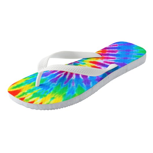 Rainbow Spiral Tie Dye Teenslippers (Schuin)