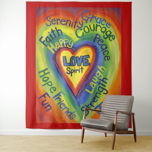 Rainbow Spirit Love Heart Tapestry Wall Hanging Wandkleed (In situ)