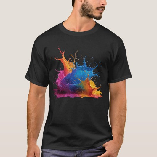 Rainbow Splash Abstract Color Burst T-shirt (Voorkant)