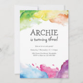 Rainbow splash Art Birthday Party Invitation Kaart (Voorkant)