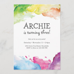 Rainbow splash Art Birthday Party Invitation Kaart