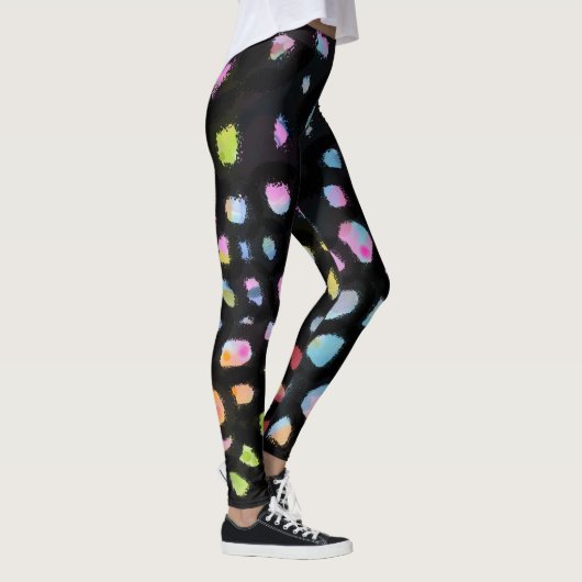 Rainbow Splash-ontwerp op zwarte achtergrond Leggings (Rechts)