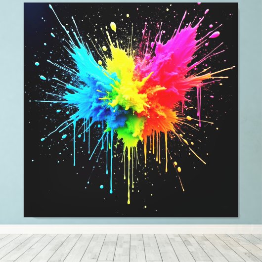 Rainbow Splash Powder Art Canvas Afdruk (Insitu (Houten vloer))