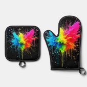 Rainbow Splash Powder Art Ovenwant & Pannenlap Set (Voorkant)