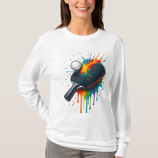 Rainbow Splash Table Tennis – Vibrant Paddle Power T-shirt (Voorkant)