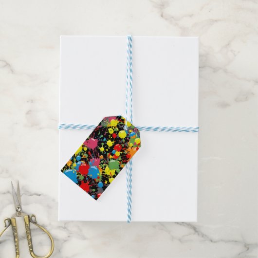 Rainbow Splash Verf Druppels PD Cadeaulabel (Met Touw)