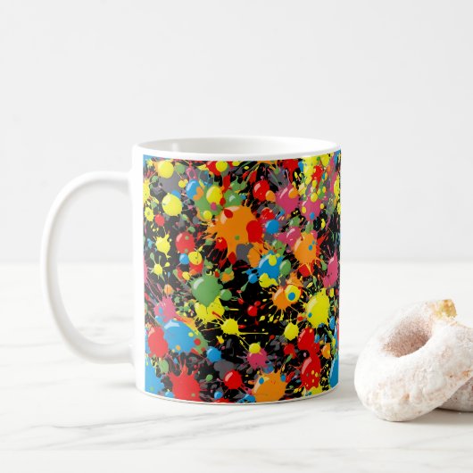Rainbow Splash Verf Druppels PD Koffiemok (Met donut)