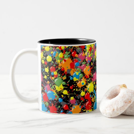 Rainbow Splash Verf Druppels PD Tweekleurige Koffiemok (Met donut)